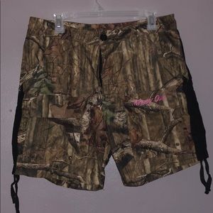 Camo womens cargo shorts with drawstrings